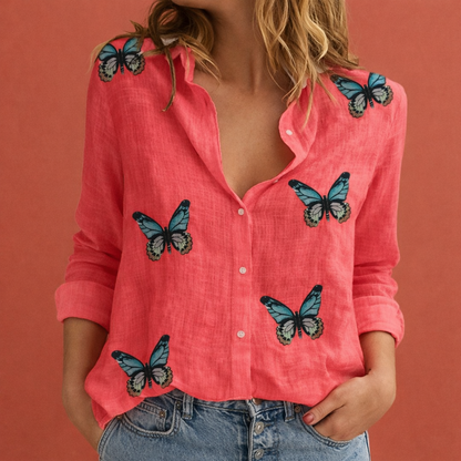 Dames blouse in rood met minimalistisch design, zacht en comfortabel voor casual en stijlvolle outfits.