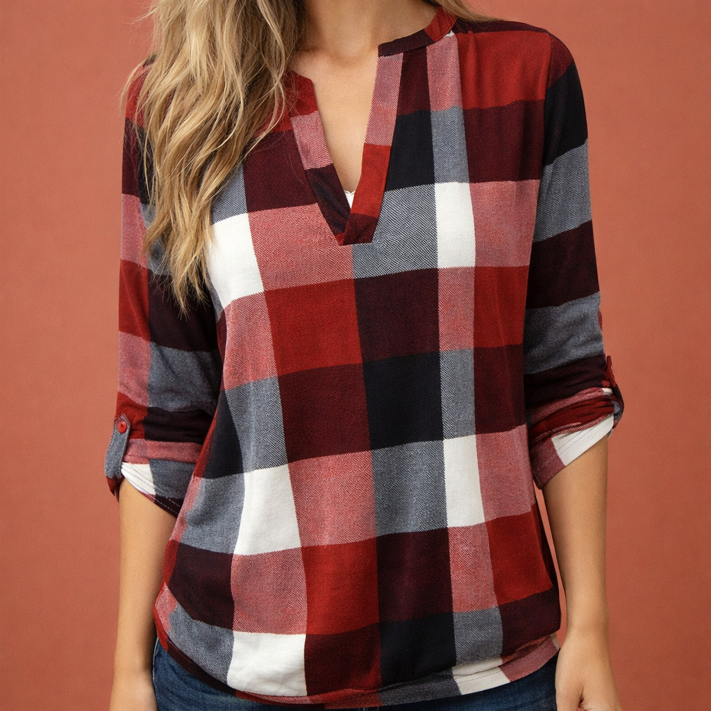 Dames blouse in rood met minimalistisch design, zacht en comfortabel voor casual en stijlvolle outfits.
