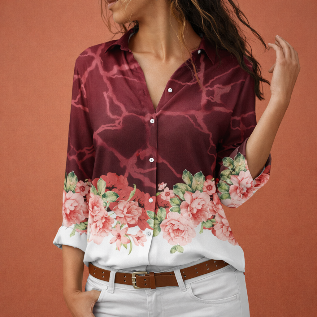 Dames blouse in rood met minimalistisch design, zacht en comfortabel voor casual en stijlvolle outfits.