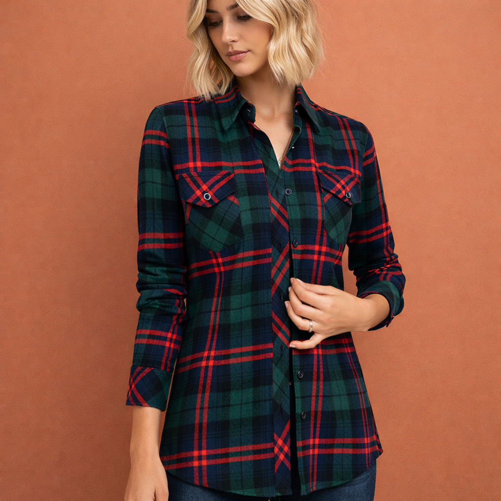 Dames overhemdblouse in rood met minimalistisch design, zacht en comfortabel voor casual en stijlvolle outfits.