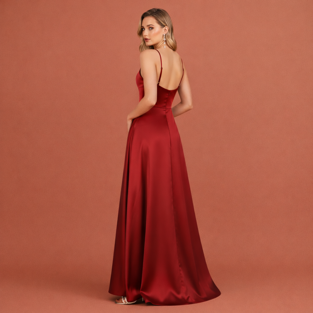 Dames maxi avondjurk in rood met minimalistisch design, zacht en comfortabel voor casual en stijlvolle outfits.