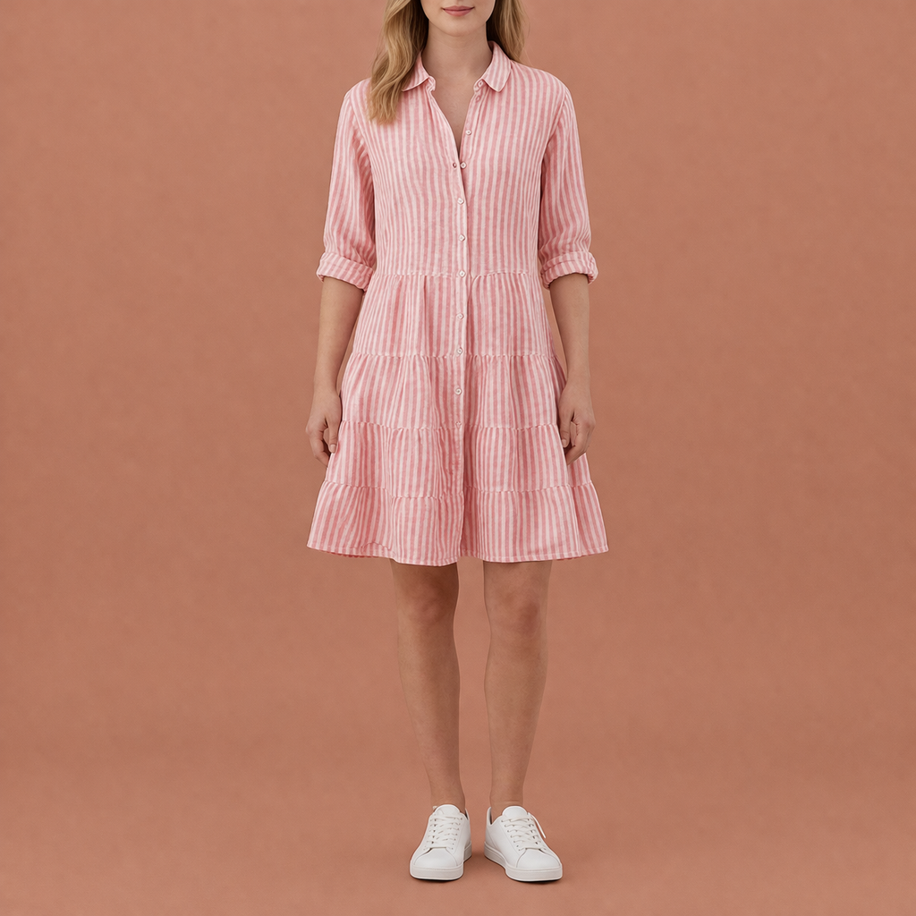 Dames midi zomerjurk in rood met minimalistisch design, zacht en comfortabel voor casual en stijlvolle outfits.