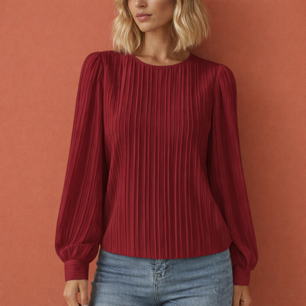 Dames plissé top in rood met minimalistisch design, zacht en comfortabel voor casual en stijlvolle outfits.