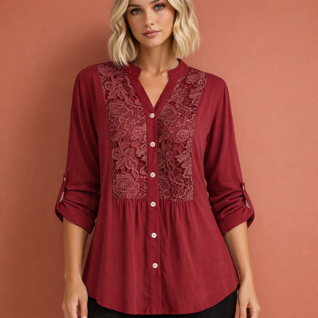 Dames tuniekblouse in rood met minimalistisch design, zacht en comfortabel voor casual en stijlvolle outfits.