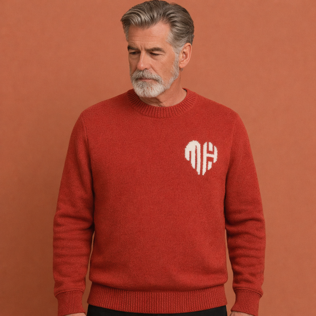 Rode elegante geborduurde heren trui met comfortabele pasvorm, geschikt voor dagelijks gebruik en nette gelegenheden.