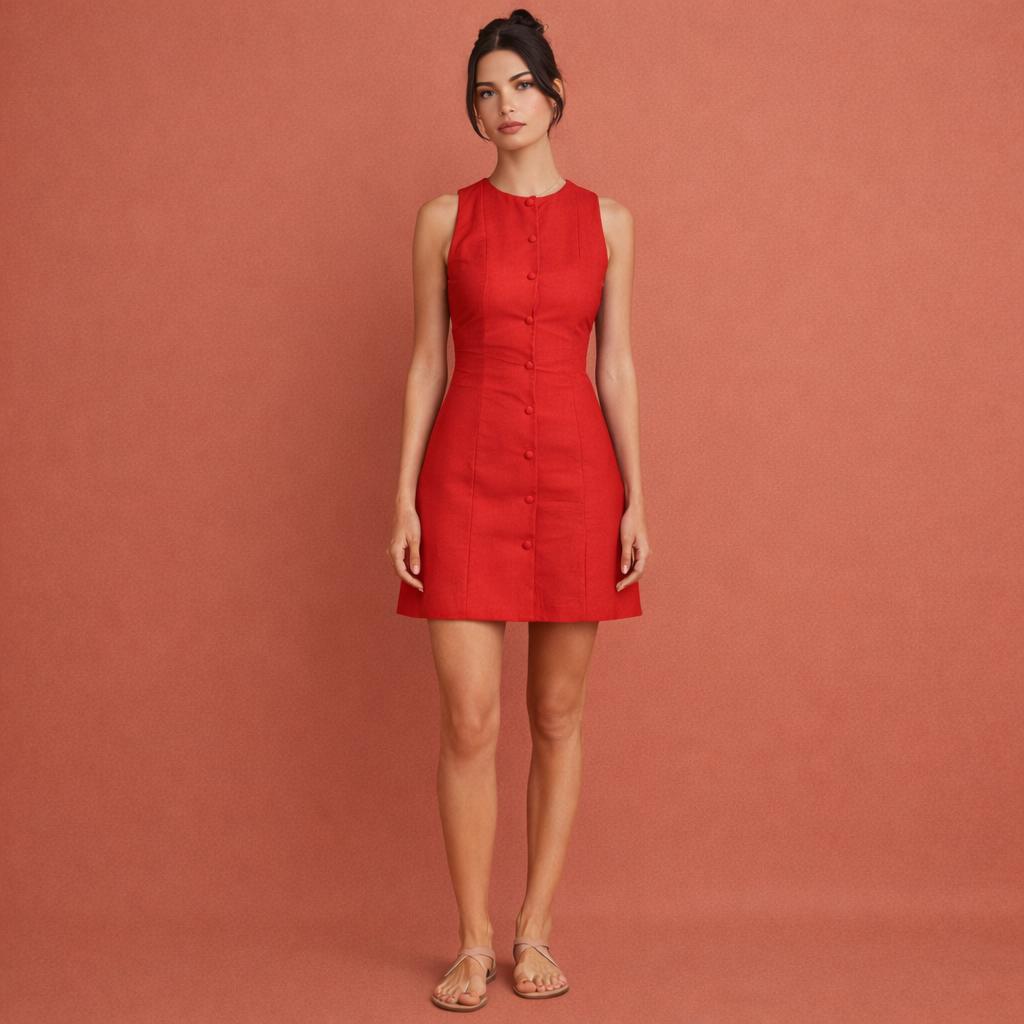 Rode elegante mouwloze minijurk voor dames, geschikt voor vrije tijd, vakantie en werk.