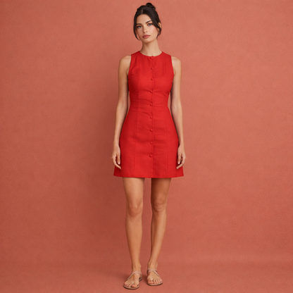 Rode elegante mouwloze minijurk voor dames, geschikt voor vrije tijd, vakantie en werk.