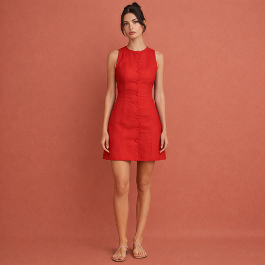 Rode elegante mouwloze minijurk voor dames, geschikt voor vrije tijd, vakantie en werk.