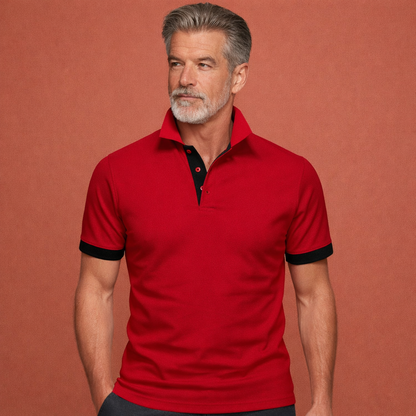 Heren polo in rood met minimalistisch design, zacht en comfortabel voor casual en stijlvolle outfits.