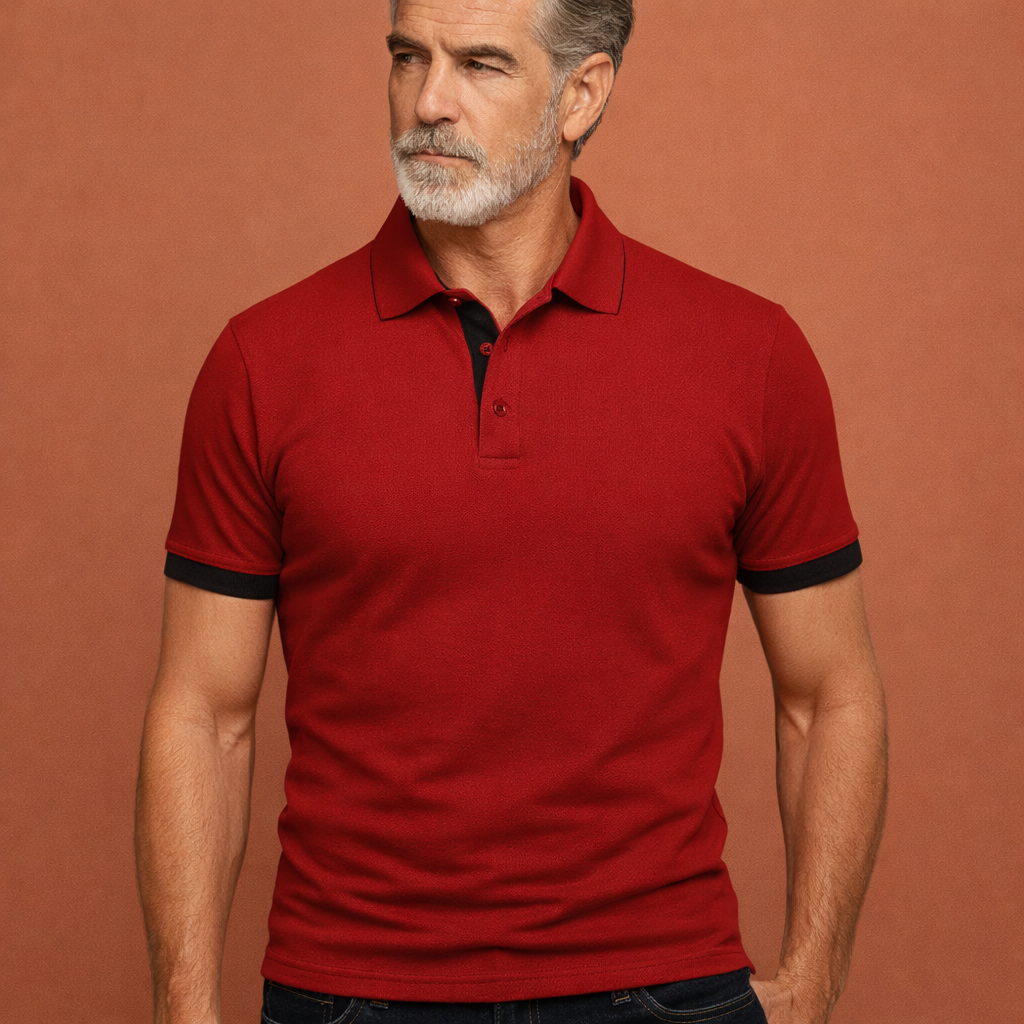 Heren polo in rood met minimalistisch design, comfortabel en stijlvol voor casual en nette outfits.