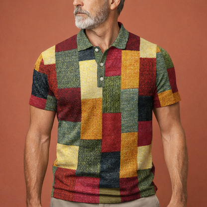 Heren polo in rood met rasterpatroon, stijlvol en comfortabel voor casual en zomerse outfits.