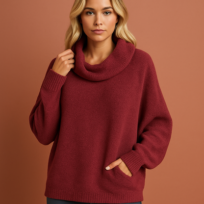 Rode dames coltrui met elegante pasvorm en tijdloze uitstraling, perfect voor koude dagen en stijlvolle outfits.