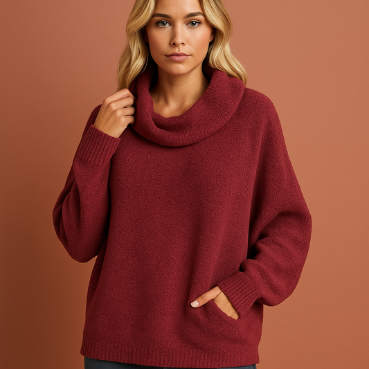 Rode dames coltrui met elegante pasvorm en tijdloze uitstraling, perfect voor koude dagen en stijlvolle outfits.