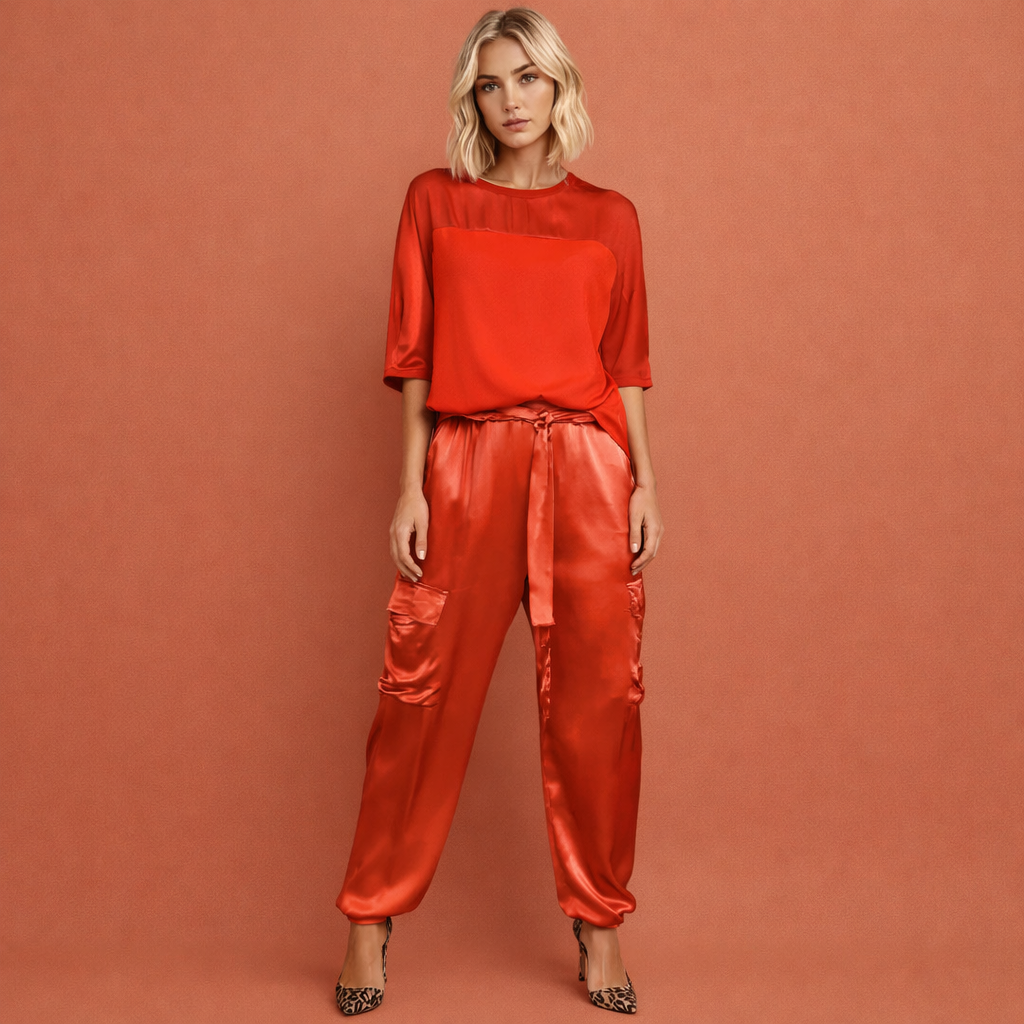 Rode verfijnde elegante set voor dames met een comfortabele pasvorm, ideaal voor chique gelegenheden en stijlvolle outfits.