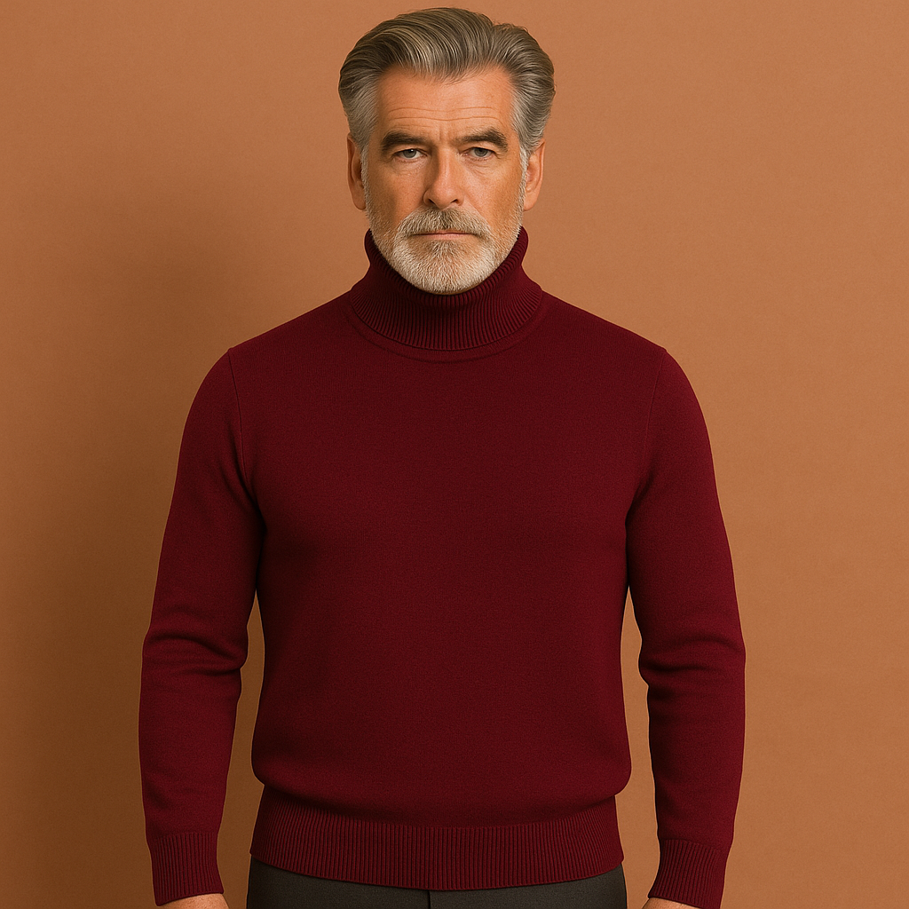 Heren coltrui in rodewijnkleur met tijdloos design, zacht en comfortabel voor stijlvolle en zakelijke outfits.
