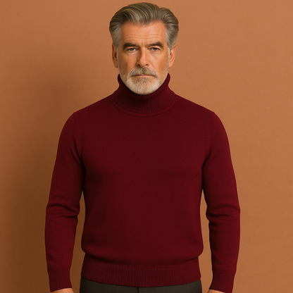 Heren coltrui in rodewijnkleur met tijdloos design, zacht en comfortabel voor stijlvolle en zakelijke outfits.
