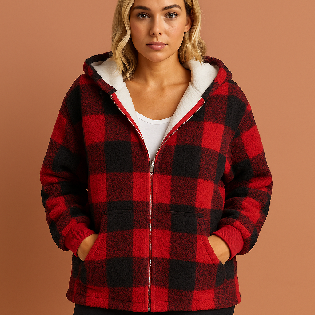 Fleece vest met ruitpatroon voor dames in rode kleur, ideaal voor koude dagen en casual outfits.