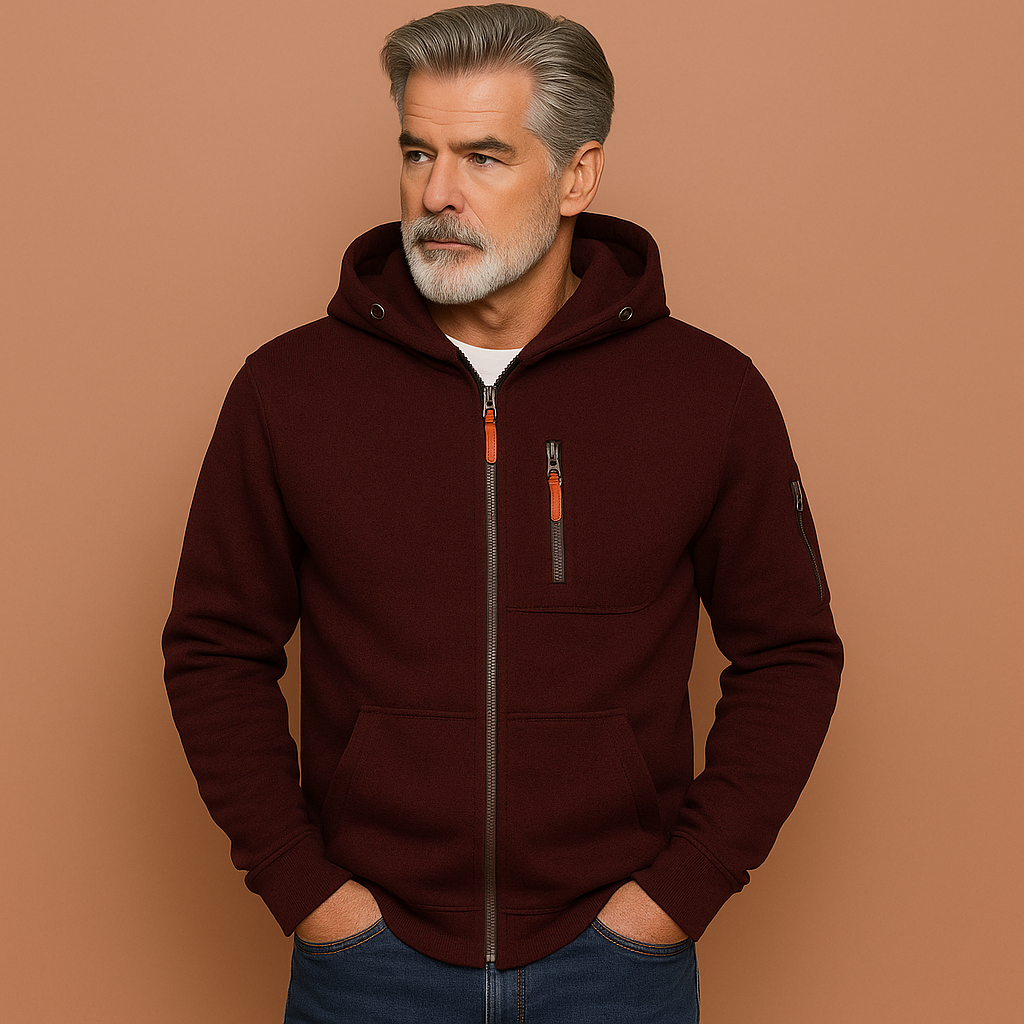 Rood heren herfstvest met ritssluiting en comfortabele pasvorm, ideaal voor frisse dagen en stijlvolle outfits.