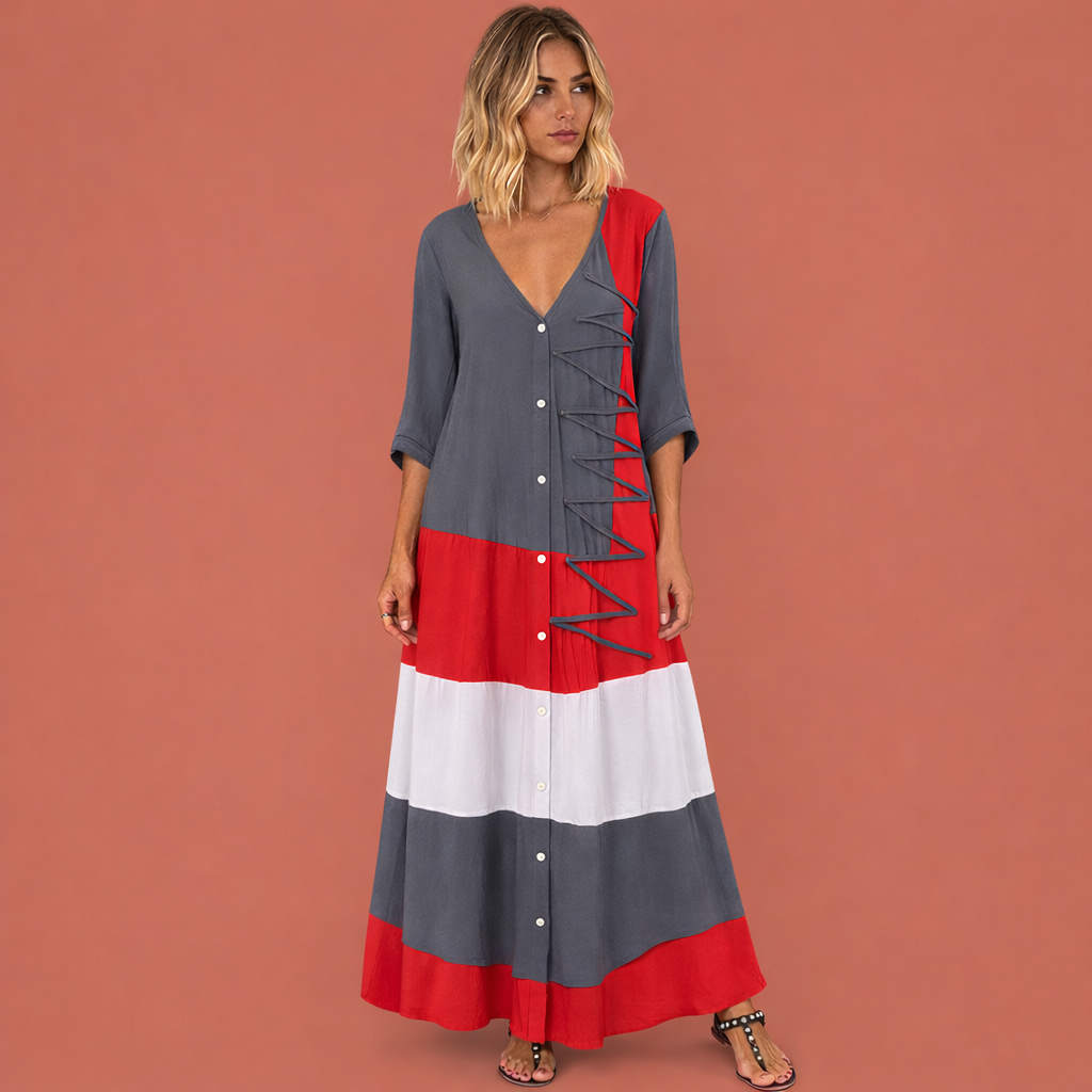 Dames maxi jurk in roodoranje met minimalistisch design, zacht en comfortabel voor casual en stijlvolle outfits.