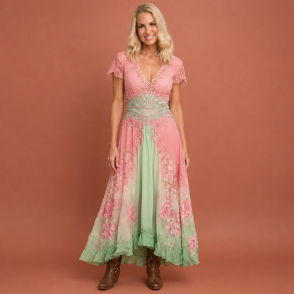 Dames bohemian maxi jurk in roze met minimalistisch design, zacht en comfortabel voor casual en stijlvolle outfits.