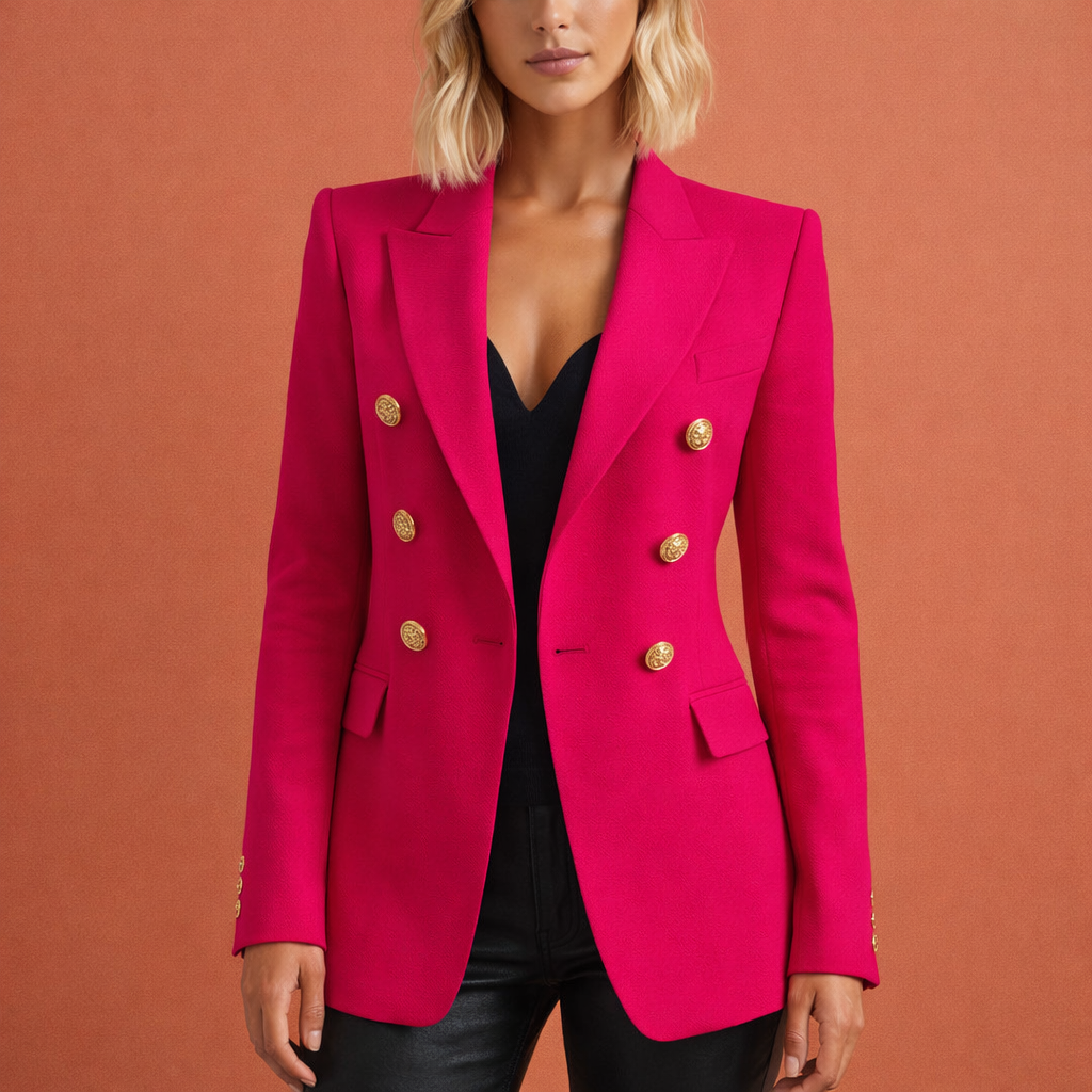Dames blazer in roze met minimalistisch design, zacht en comfortabel voor casual en stijlvolle outfits.

Rood