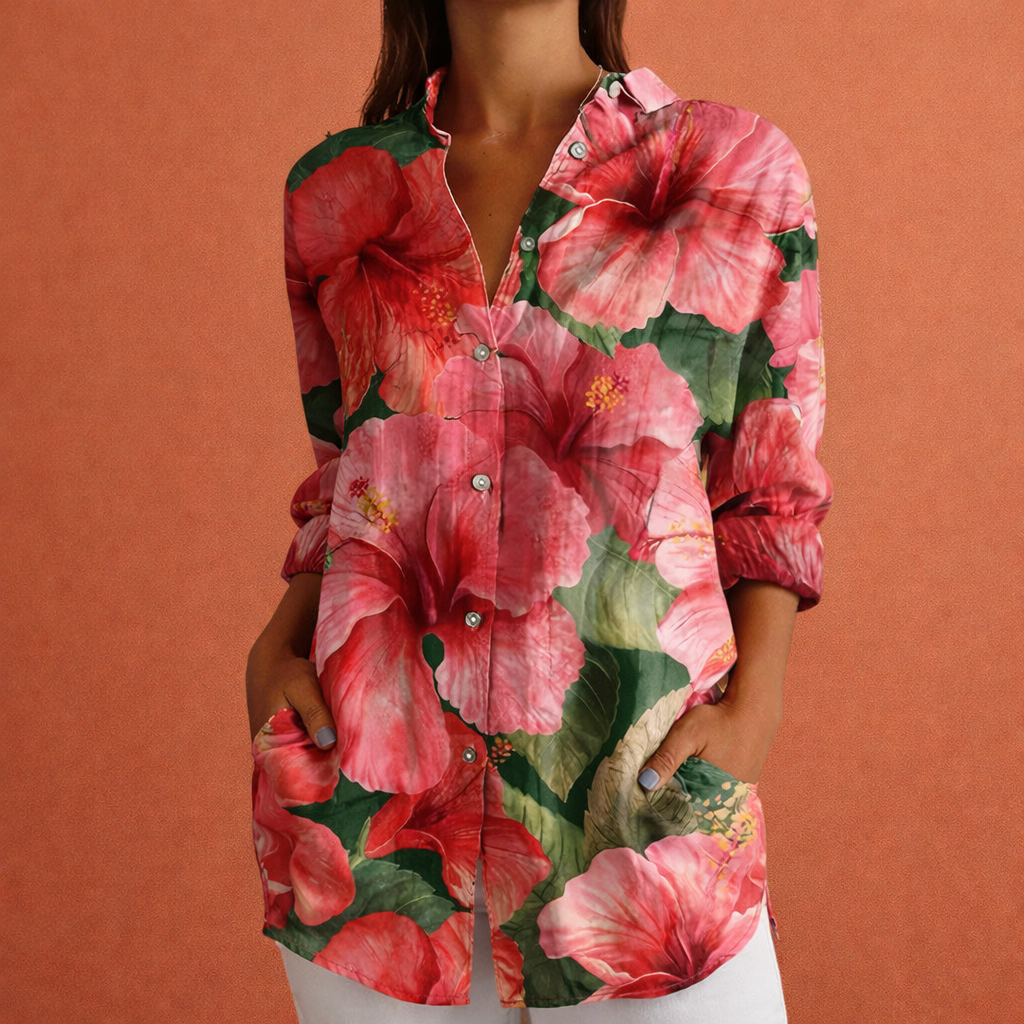 Dames blouse in roze met minimalistisch design, zacht en comfortabel voor casual en stijlvolle outfits.
