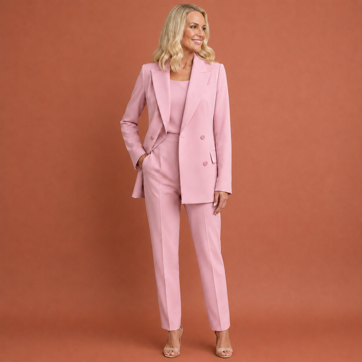 Dames broekpak in roze met minimalistisch design, zacht en comfortabel voor casual en stijlvolle outfits.