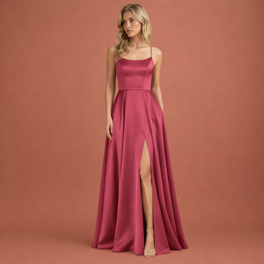 Dames maxi avondjurk in roze met minimalistisch design, zacht en comfortabel voor casual en stijlvolle outfits.