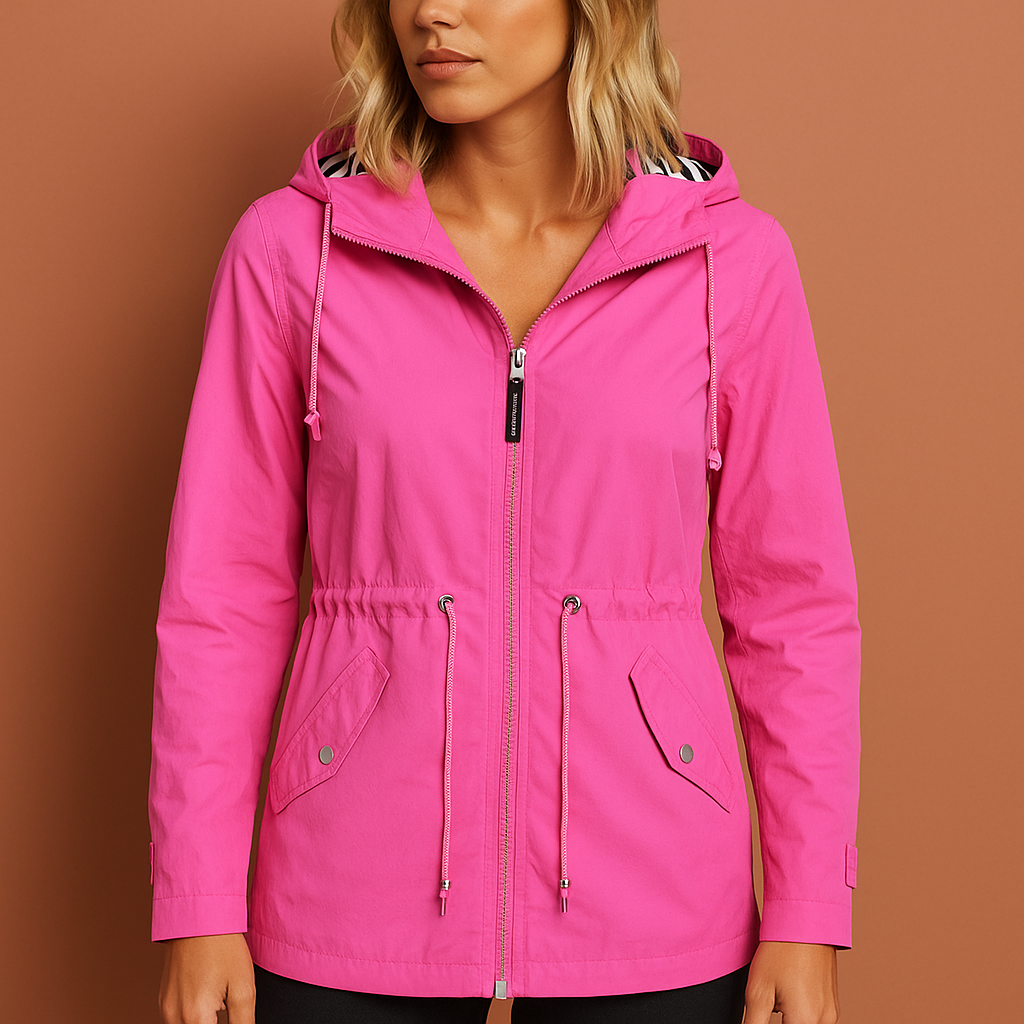 Dames regenjas in roze met capuchon, modieus, ademend en comfortabel voor regenweer.