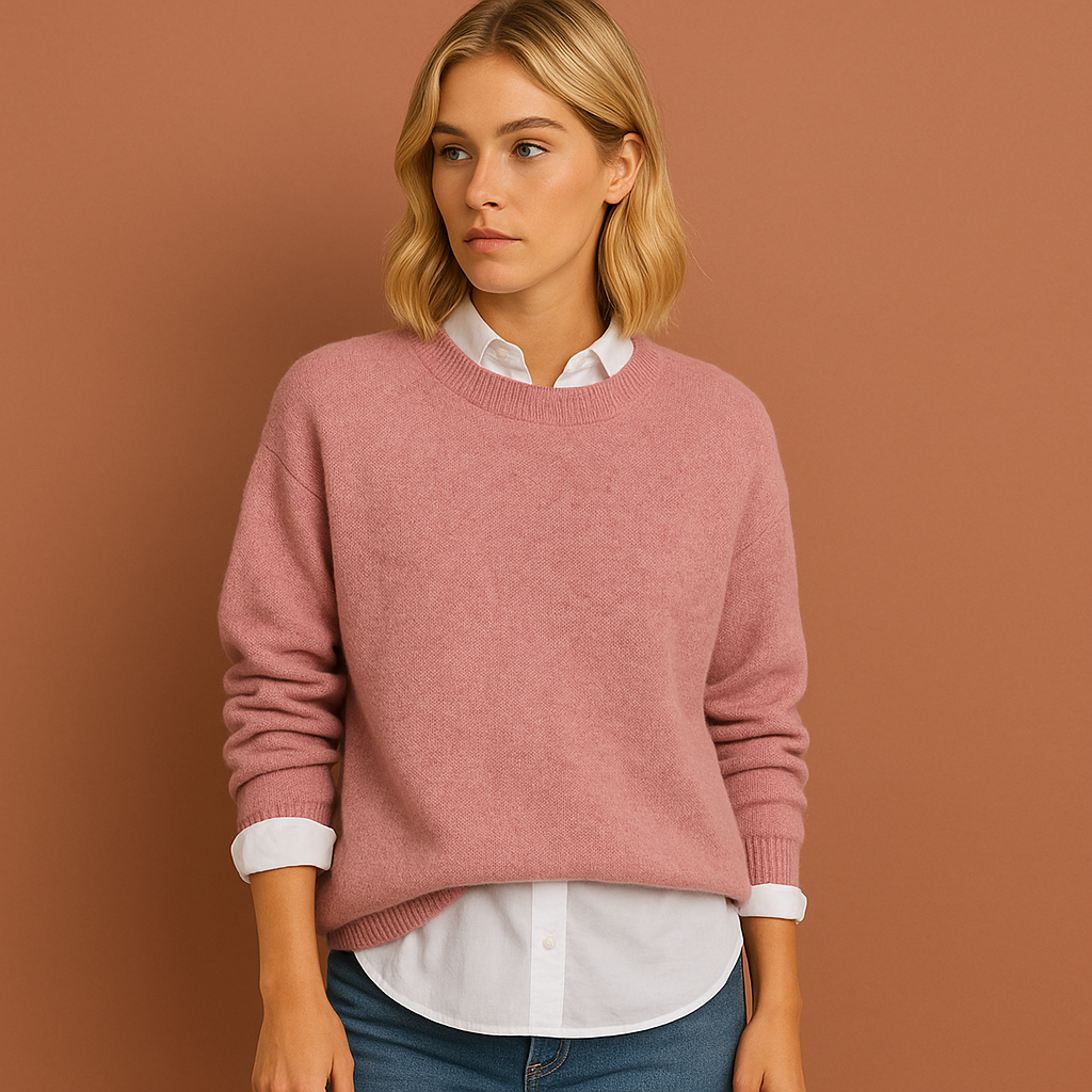 Dames trui in roze met minimalistisch design, zacht en knus voor casual dagen.