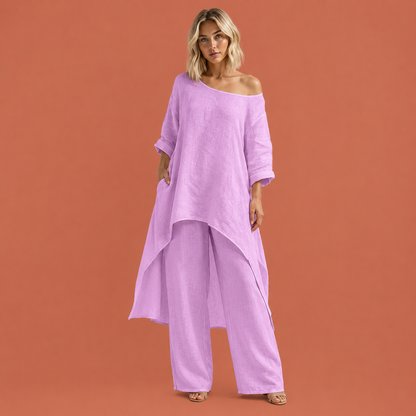 Dames vrijetijdsset in roze met minimalistisch design, zacht en comfortabel voor casual en stijlvolle outfits.