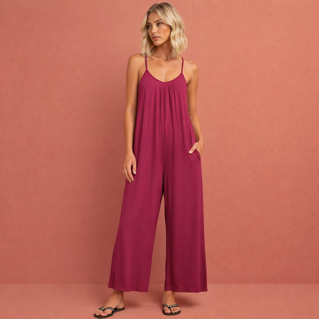 Roze elegante jumpsuit voor dames met een flatterende pasvorm, geschikt voor feestelijke en formele gelegenheden.