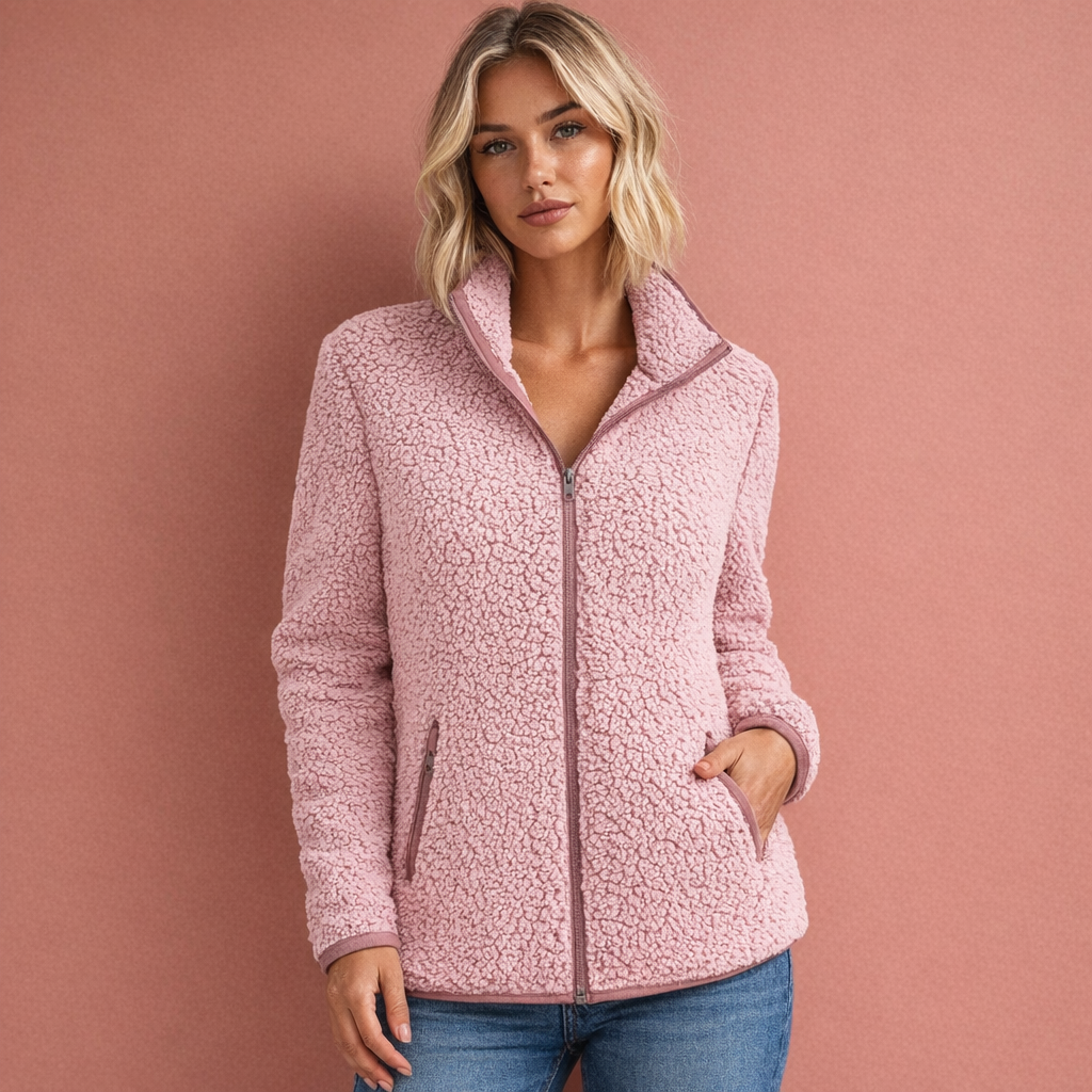 Roze dames fleece vest met hoge kraag en ritssluiting, ideaal voor dagelijks gebruik en koelere dagen.