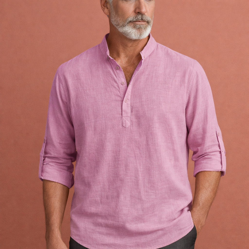 Heren linnen overhemd in roze met klassiek design, ademend en comfortabel voor casual en stijlvolle outfits.