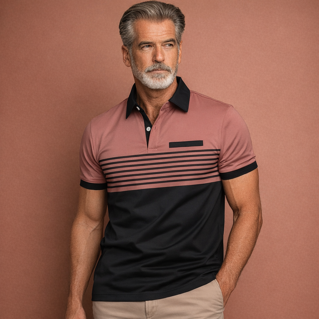 Heren polo in roze met streepdesign, zacht en comfortabel voor casual en stijlvolle outfits.