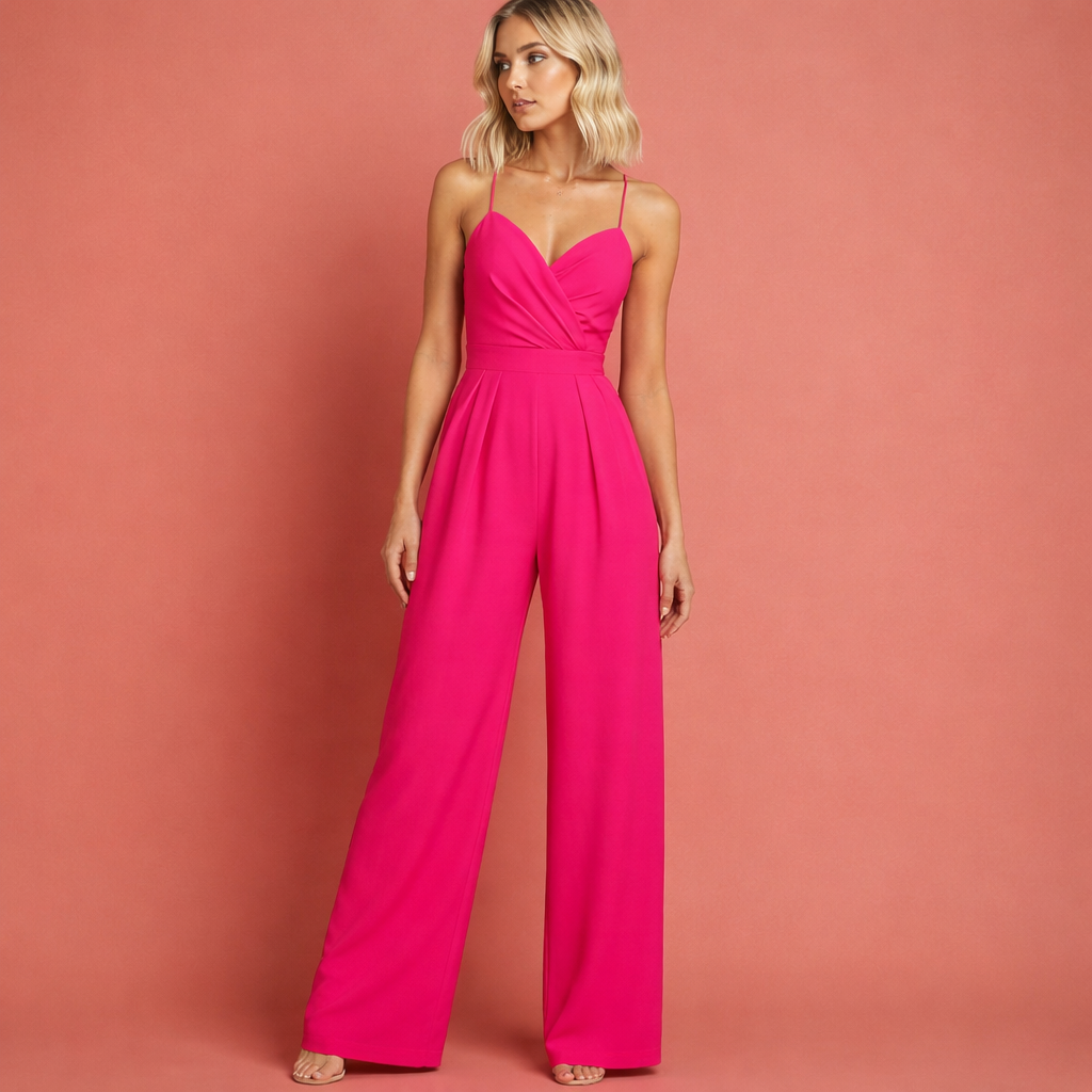 Roze moderne mouwloze jumpsuit voor dames met een comfortabele pasvorm, ideaal voor zomerse outfits en feestelijke gelegenheden.