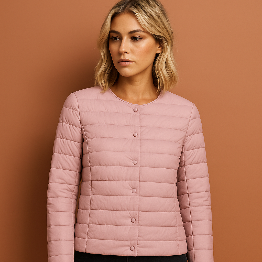 Ultradunne lichtgewicht donsjas voor dames in roze kleur, ideaal voor frisse dagen en dagelijks gebruik.