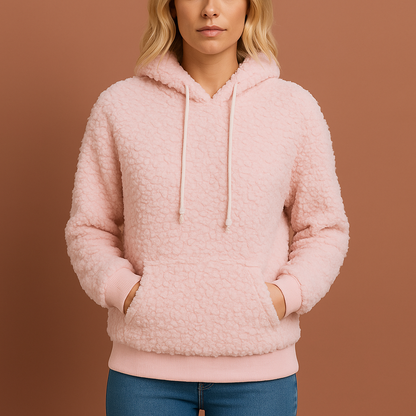Roze warme hoodie voor dames met zachte binnenkant en comfortabele pasvorm, ideaal voor koude dagen en casual outfits.