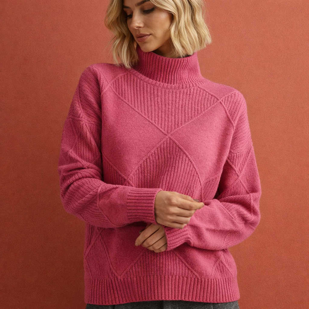 Roze warme wintertrui voor dames met een comfortabele pasvorm, ideaal voor dagelijks gebruik en koude dagen.