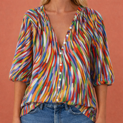 Dames blouse in veelkleurig met minimalistisch design, zacht en comfortabel voor casual en stijlvolle outfits.
