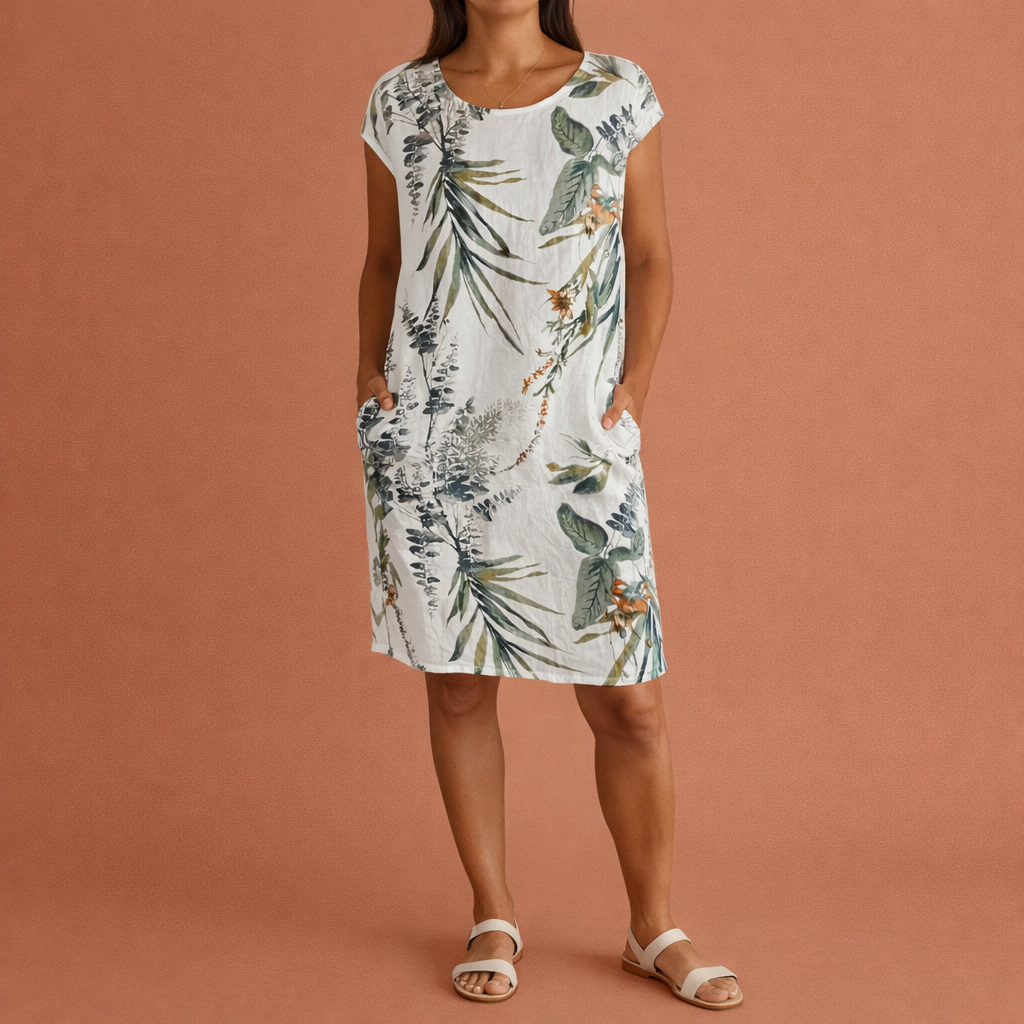 Dames midi-jurk in wit met minimalistisch design, zacht en comfortabel voor casual en stijlvolle outfits.