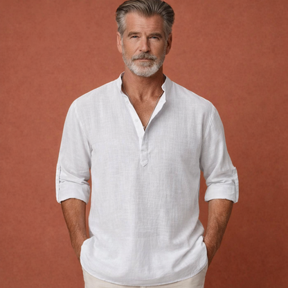Heren linnen overhemd in wit met klassiek design, ademend en comfortabel voor casual en stijlvolle outfits.