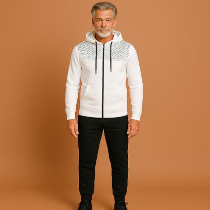 Heren trainingspak in wit met slim fit design, zacht en comfortabel voor sportieve en casual outfits.