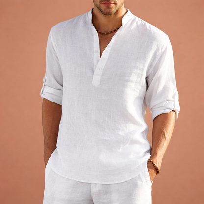 Heren zomeroverhemd in wit met minimalistisch design, zacht en comfortabel voor casual en stijlvolle outfits.