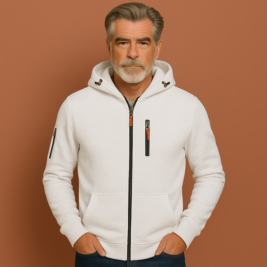 Wit heren herfstvest met ritssluiting en comfortabele pasvorm, ideaal voor frisse dagen en stijlvolle outfits.