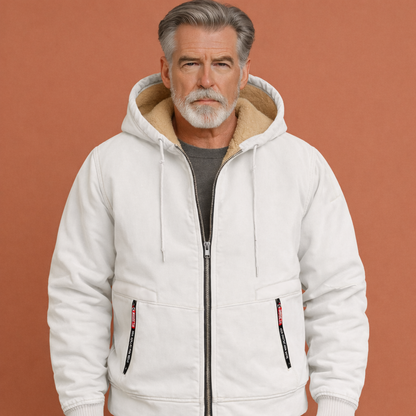 Wit jack met capuchon en ritssluiting voor heren, geschikt voor dagelijks gebruik en outdoor activiteiten.