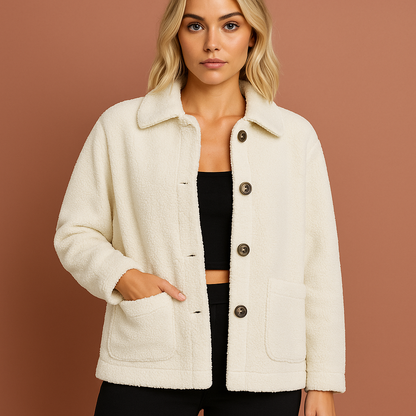 Wit warm jasje voor dames met moderne snit, comfortabel en elegant voor herfst- en winterdagen.