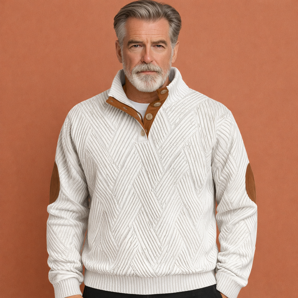 Witte comfortabele warme trui voor heren met relaxte pasvorm, ideaal voor dagelijks gebruik en koude dagen.
