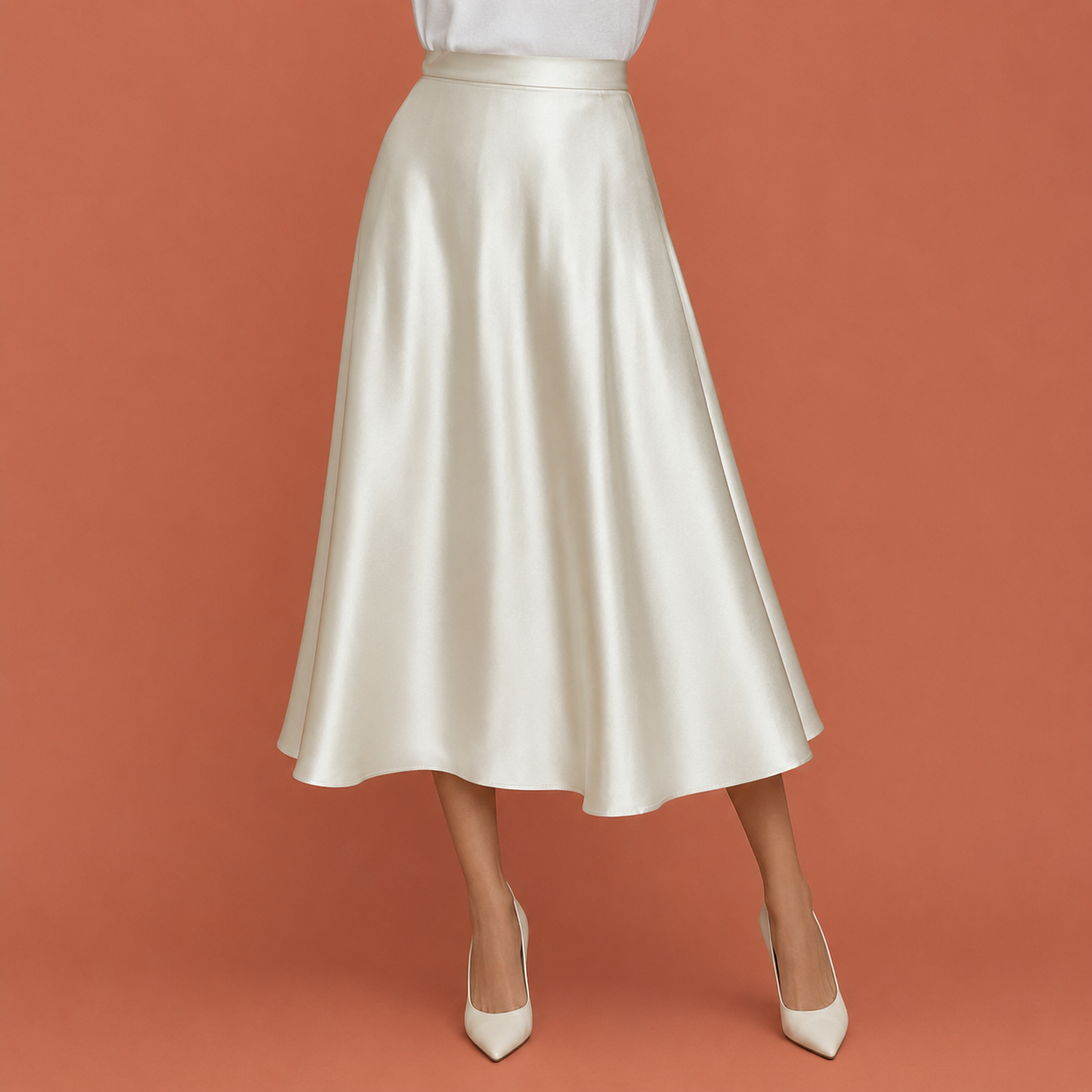 Dames midi rok in wit met minimalistisch design, zacht en comfortabel voor casual en stijlvolle outfits.