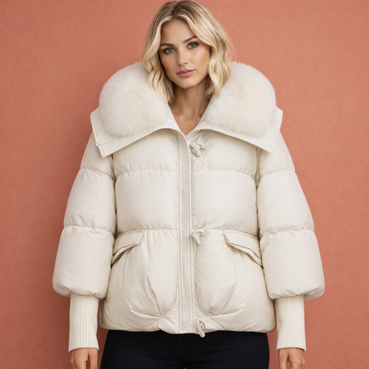 Witte dames winterjas met elegante kraag en comfortabele pasvorm, ideaal voor koude dagen en dagelijks gebruik.1